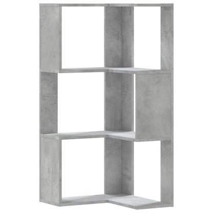 Hoekboekenkast 3-laags 50x50x102 cm bewerkt hout betongrijs