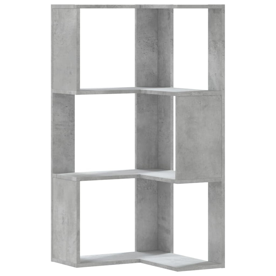 Hoekboekenkast 3-laags 50x50x102 cm bewerkt hout betongrijs