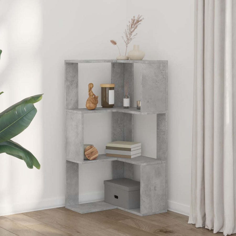 Hoekboekenkast 3-laags 50x50x102 cm bewerkt hout betongrijs
