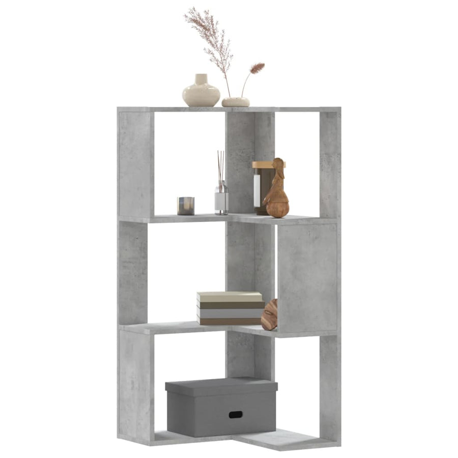Hoekboekenkast 3-laags 50x50x102 cm bewerkt hout betongrijs