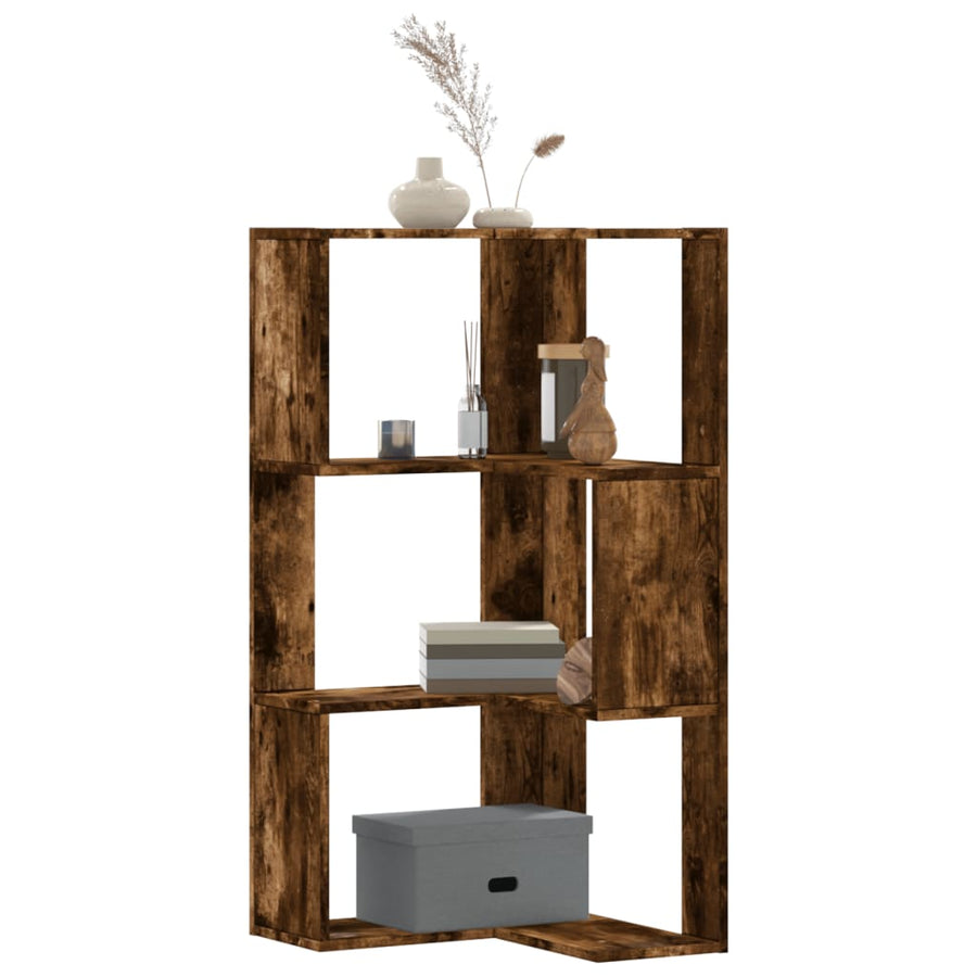 Hoekboekenkast 3-laags 50x50x102 cm bewerkt hout gerookt eiken