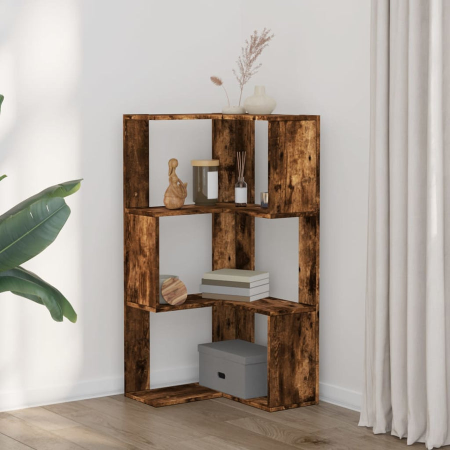 Hoekboekenkast 3-laags 50x50x102 cm bewerkt hout gerookt eiken