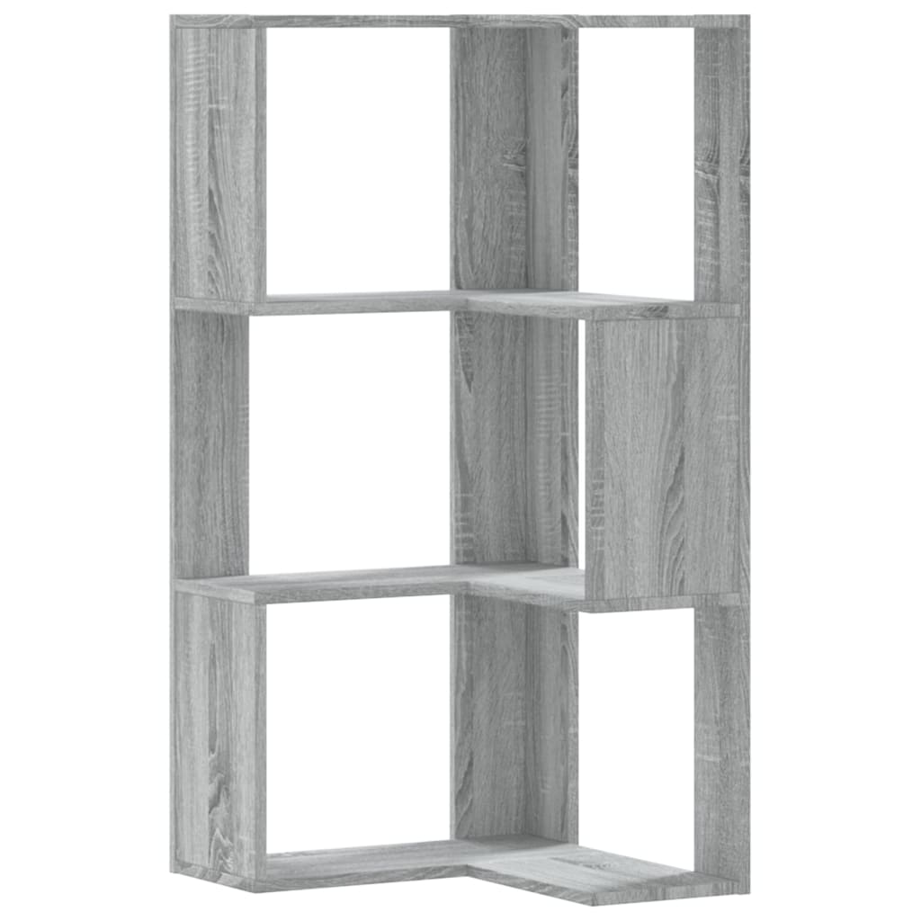 Hoekboekenkast 3-laags 50x50x102 cm bewerkt hout grijs sonoma