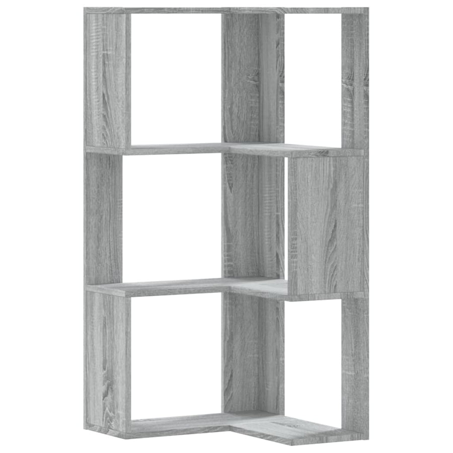 Hoekboekenkast 3-laags 50x50x102 cm bewerkt hout grijs sonoma