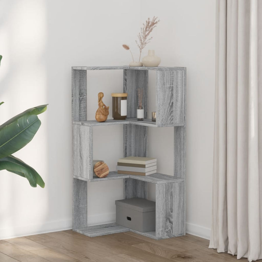 Hoekboekenkast 3-laags 50x50x102 cm bewerkt hout grijs sonoma