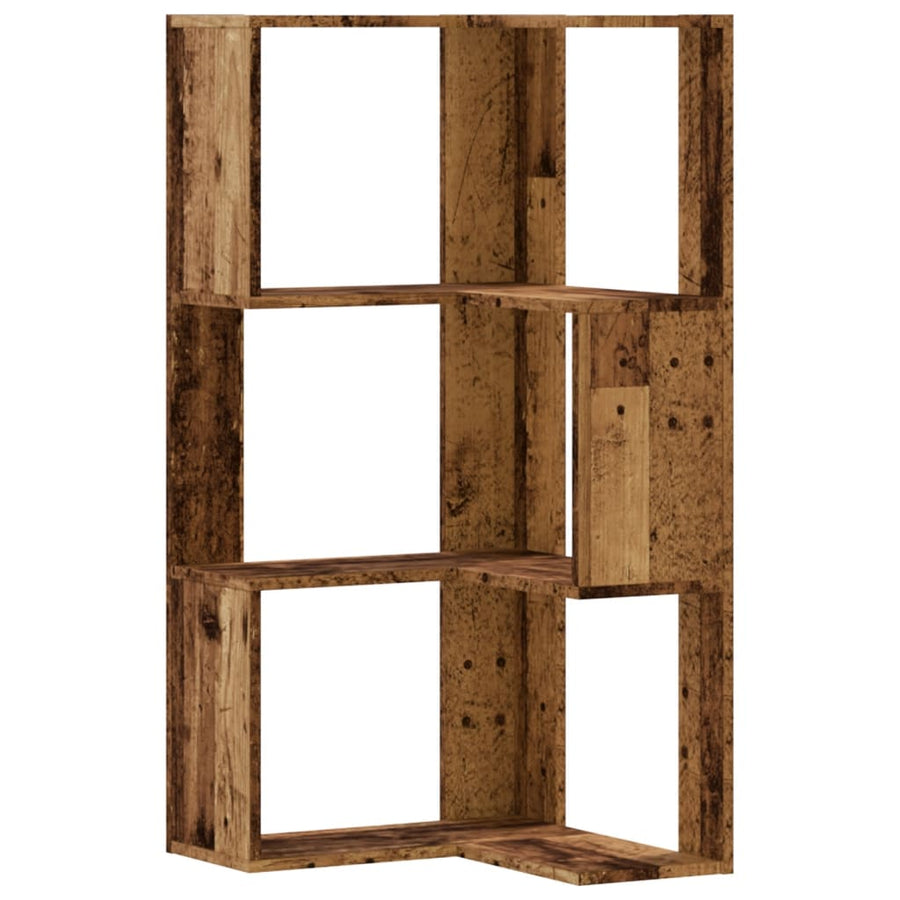 Hoekboekenkast 3-laags 50x50x102 cm bewerkt hout oud houtkleur