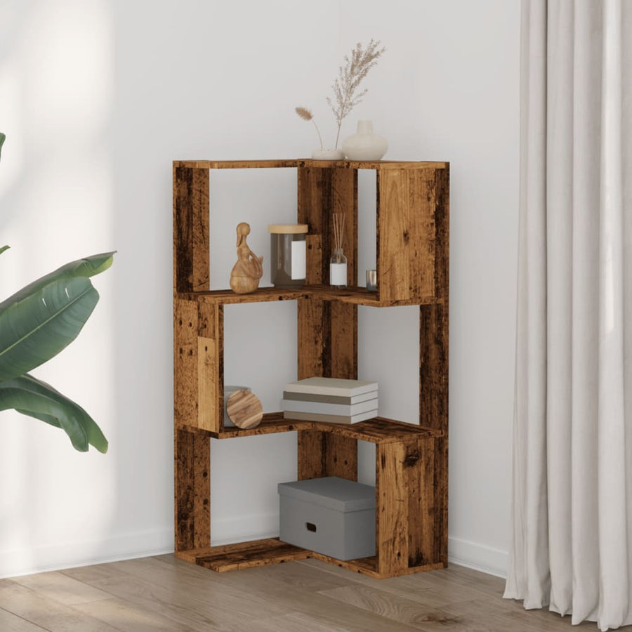 Hoekboekenkast 3-laags 50x50x102 cm bewerkt hout oud houtkleur