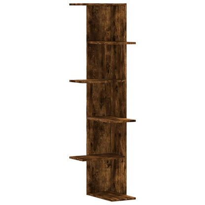 Hoekwandschap 36,5x36,5x140 cm bewerkt hout gerookt eikenkleur