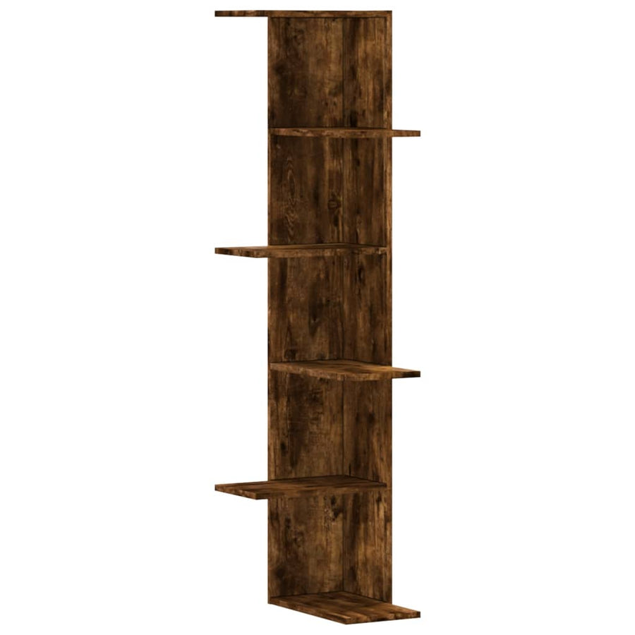 Hoekwandschap 36,5x36,5x140 cm bewerkt hout gerookt eikenkleur