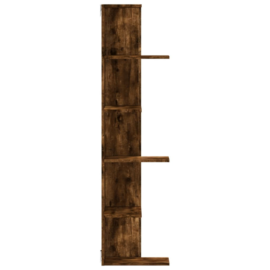 Hoekwandschap 36,5x36,5x140 cm bewerkt hout gerookt eikenkleur