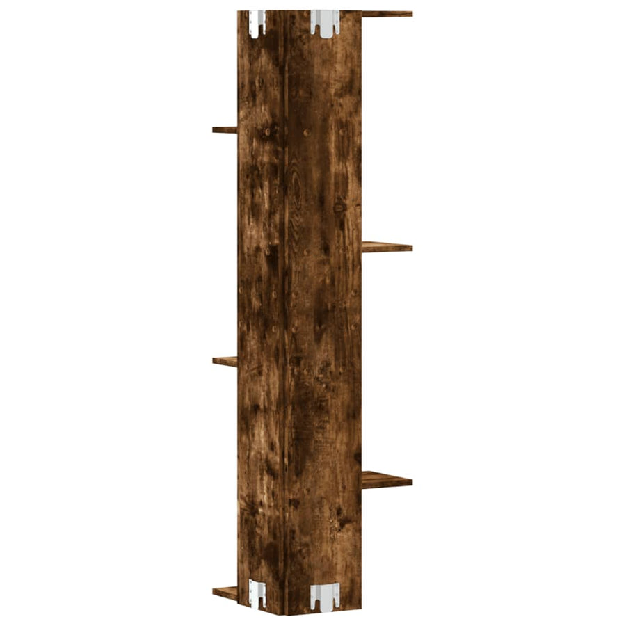 Hoekwandschap 36,5x36,5x140 cm bewerkt hout gerookt eikenkleur