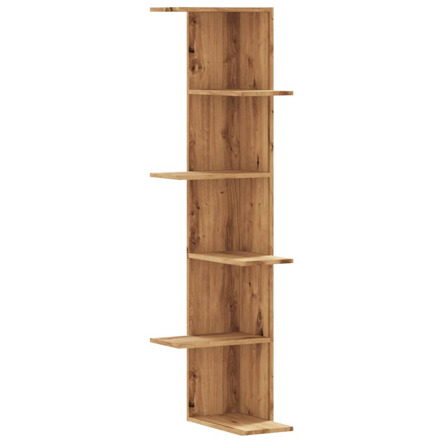 Hoekwandschap 36,5x36,5x140 cm bewerkt hout artisanaal eiken