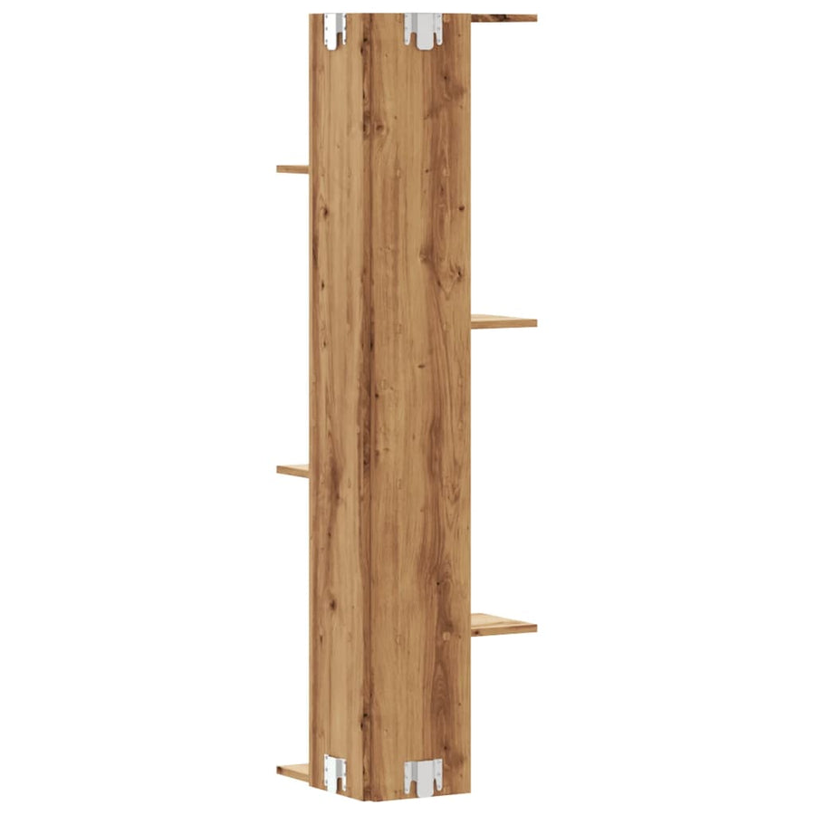 Hoekwandschap 36,5x36,5x140 cm bewerkt hout artisanaal eiken