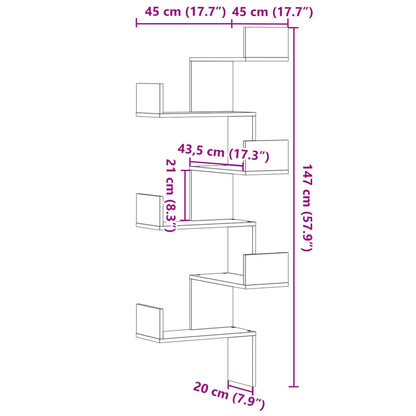 Hoekwandschap 45x45x147 cm bewerkt hout wit
