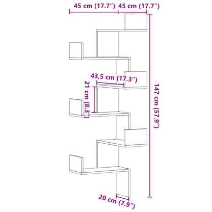 Hoekwandschap 45x45x147 cm bewerkt hout betongrijs