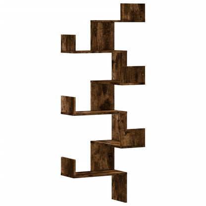 Hoekwandschap 45x45x147 cm bewerkt hout gerookt eikenkleurig