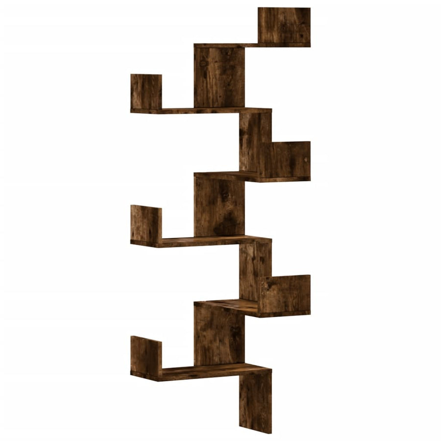 Hoekwandschap 45x45x147 cm bewerkt hout gerookt eikenkleurig