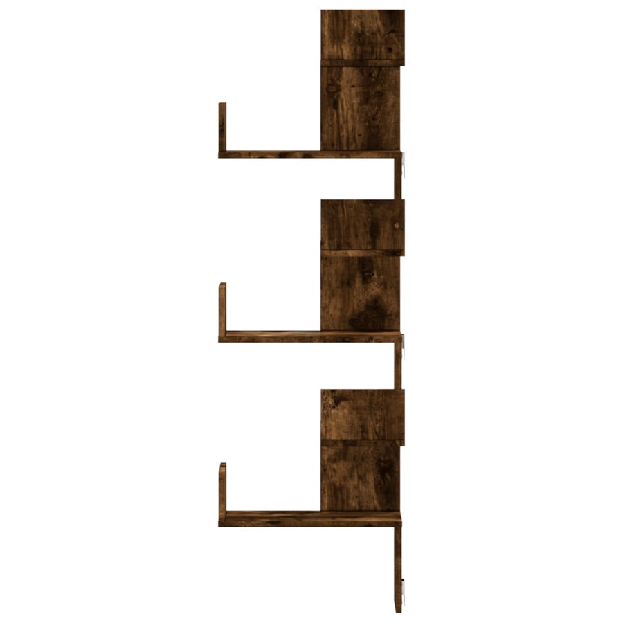 Hoekwandschap 45x45x147 cm bewerkt hout gerookt eikenkleurig