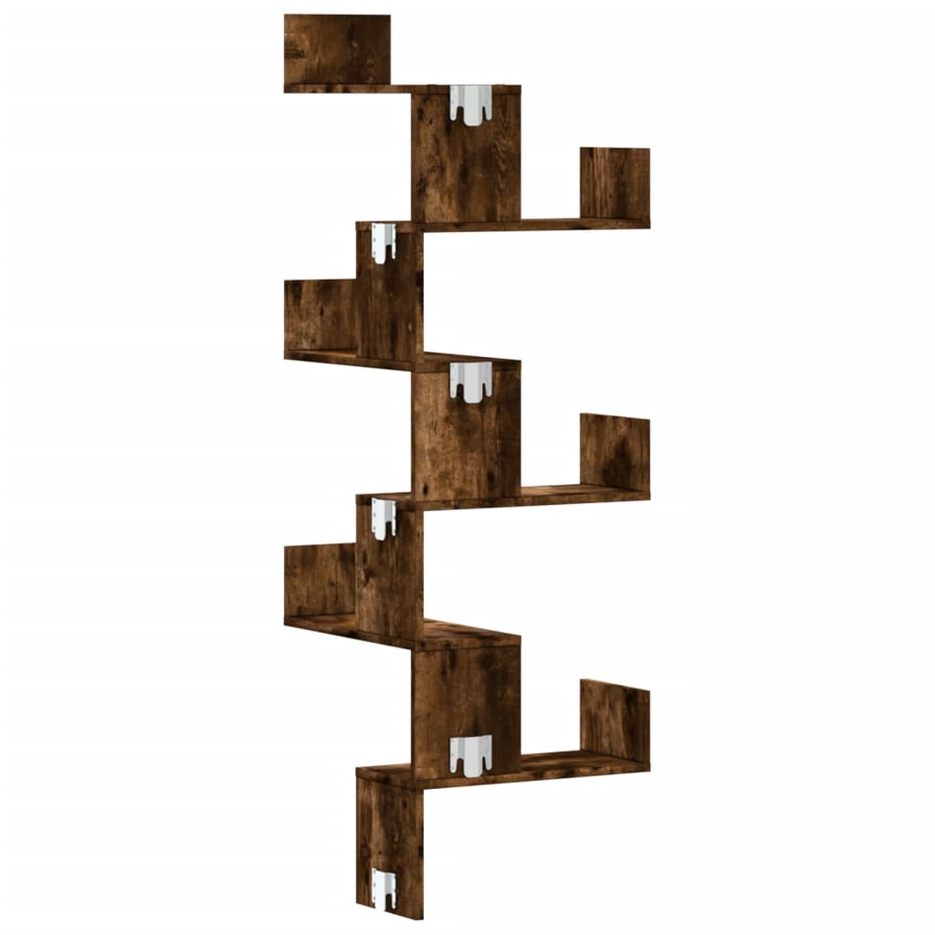 Hoekwandschap 45x45x147 cm bewerkt hout gerookt eikenkleurig