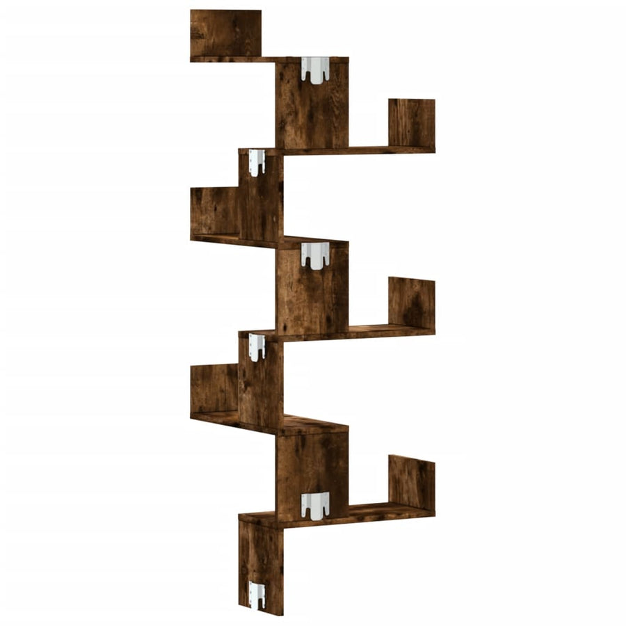 Hoekwandschap 45x45x147 cm bewerkt hout gerookt eikenkleurig
