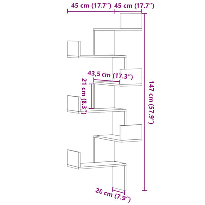 Hoekwandschap 45x45x147 cm bewerkt hout gerookt eikenkleurig