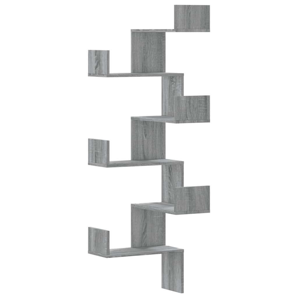 Hoekwandschap 45x45x147 cm bewerkt hout grijs sonoma eikenkleur