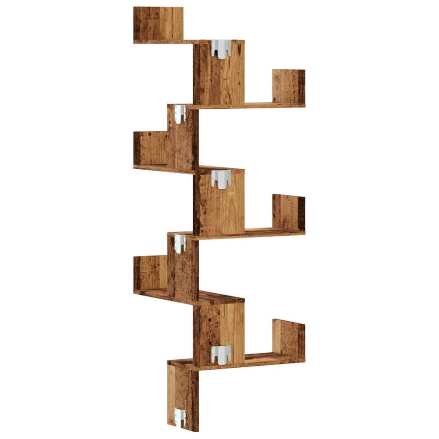 Hoekwandschap 45x45x147 cm bewerkt hout out houtkleurig