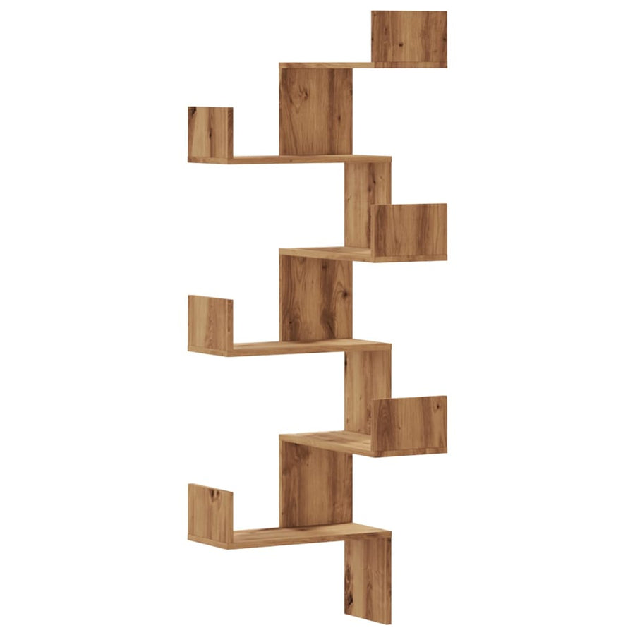 Hoekwandschap 45x45x147 cm bewerkt hout artisanaal eikenkleurig
