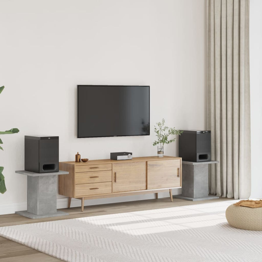 Speakerstandaards 2 st 30x30x40 cm bewerkt hout betongrijs