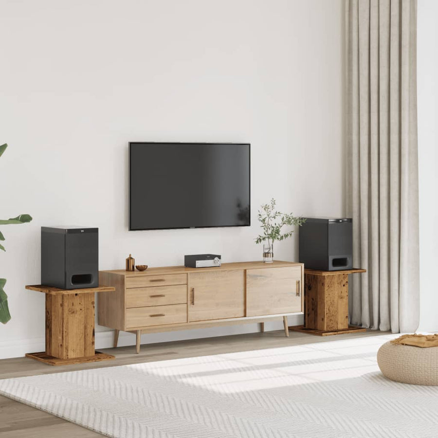 Speakerstandaards 2 st 30x30x40 cm bewerkt hout oud houtkleurig
