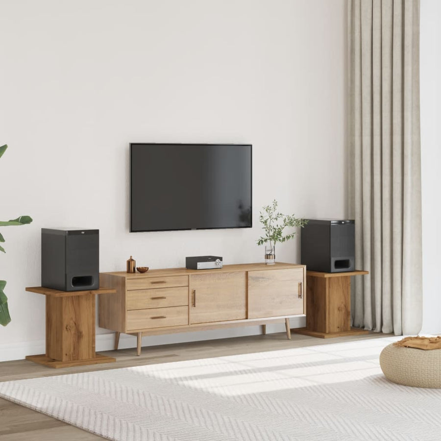 Speakerstandaards 2 st 30x30x40 cm hout artisanaal eikenkleurig