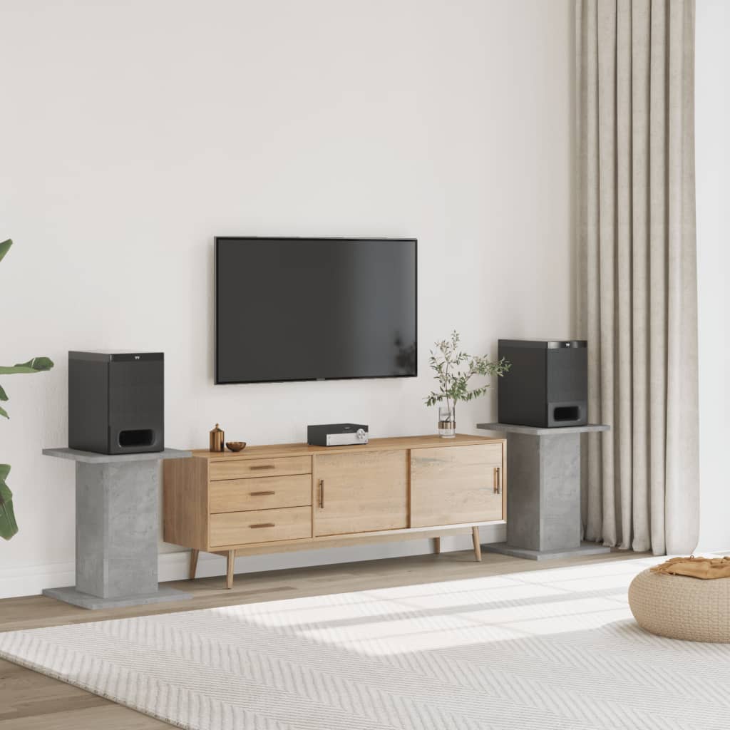 Speakerstandaards 2 st 30x30x60 cm bewerkt hout betongrijs