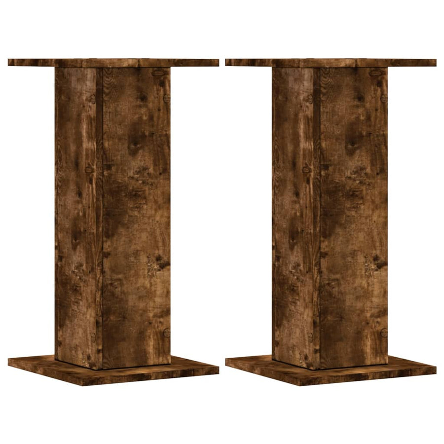 Speakerstandaards 2 st 30x30x60 cm bewerkt hout gerookt eiken