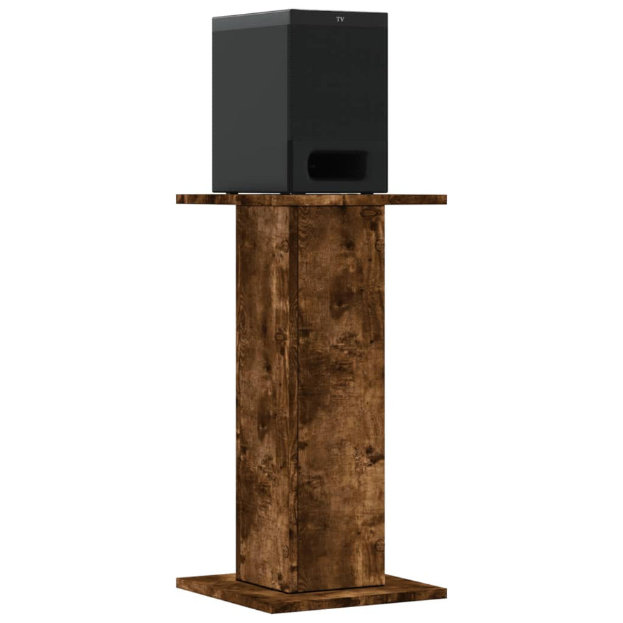 Speakerstandaards 2 st 30x30x60 cm bewerkt hout gerookt eiken