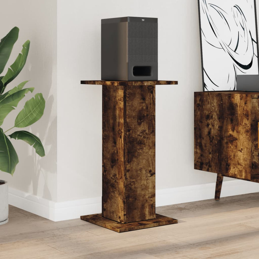 Speakerstandaards 2 st 30x30x60 cm bewerkt hout gerookt eiken