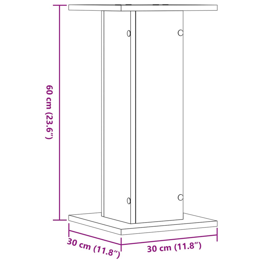 Speakerstandaards 2 st 30x30x60 cm bewerkt hout grijs sonoma