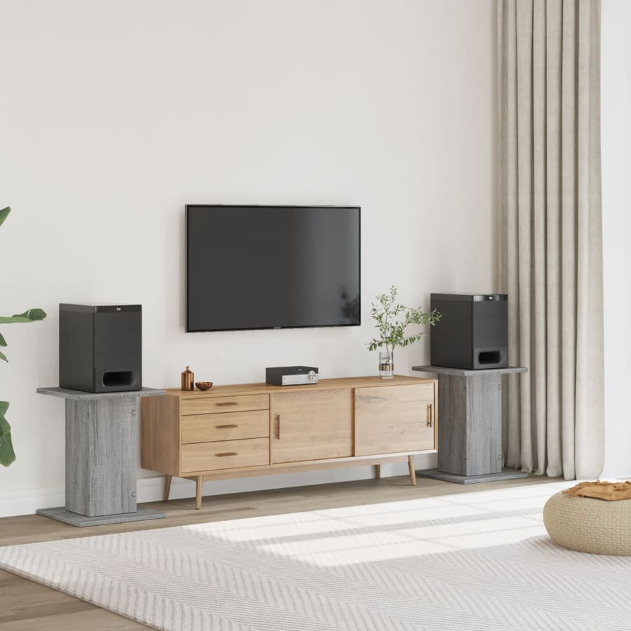 Speakerstandaards 2 st 30x30x60 cm bewerkt hout grijs sonoma