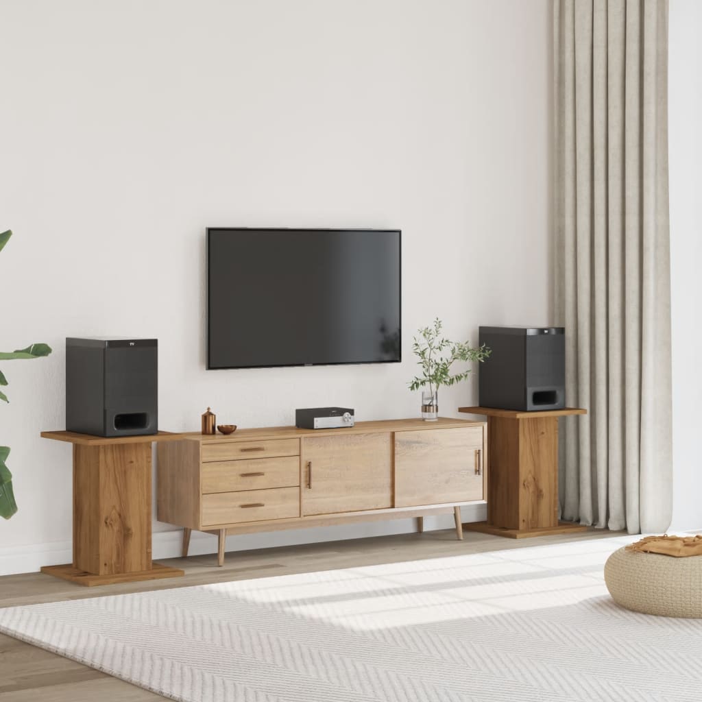 Speakerstandaards 2 st 30x30x60 cm hout artisanaal eikenkleurig