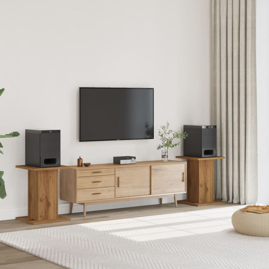 Speakerstandaards 2 st 30x30x60 cm hout artisanaal eikenkleurig