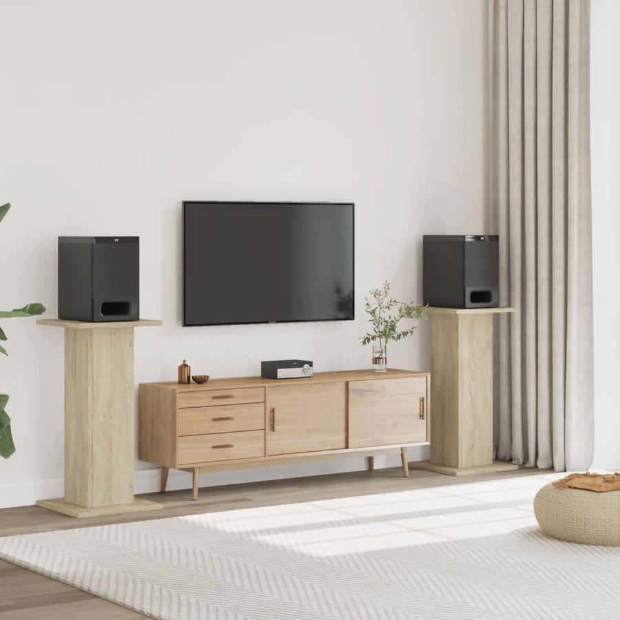Speakerstandaards 2 st 30x30x80 cm bewerkt hout sonoma eiken