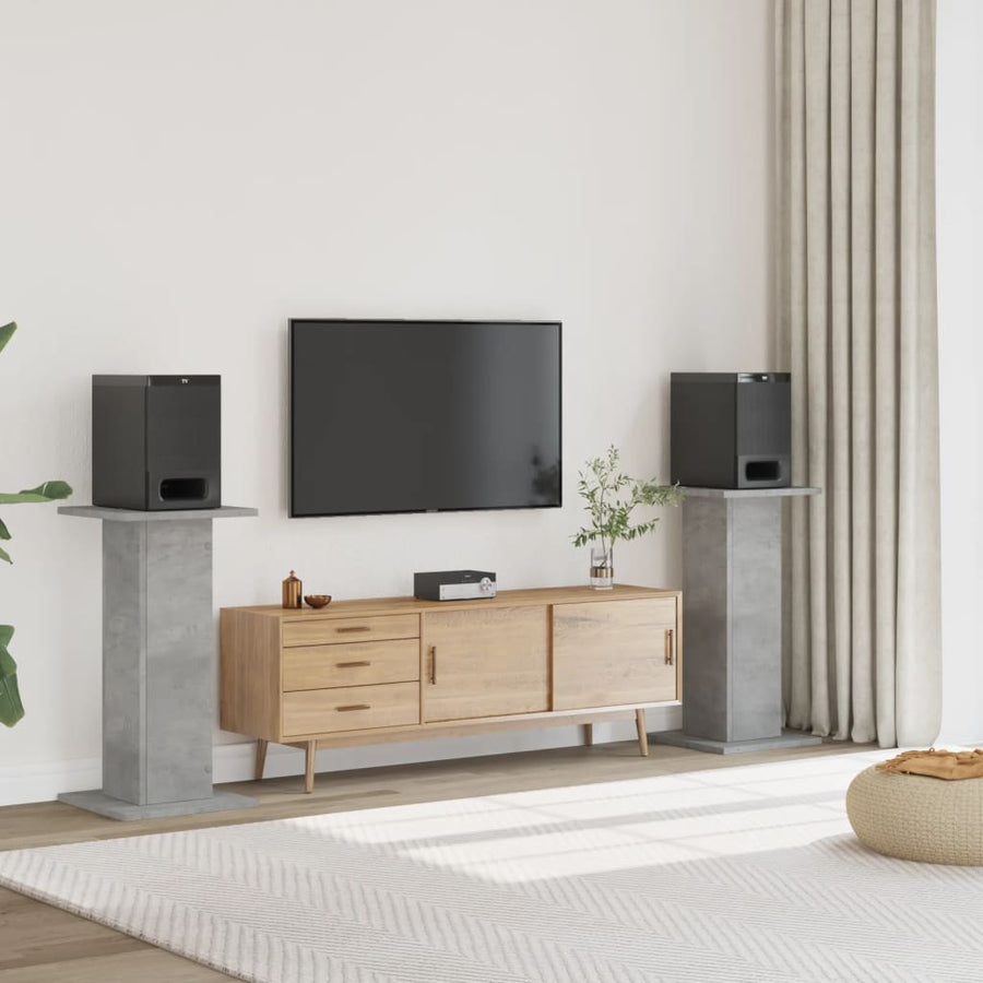 Speakerstandaards 2 st 30x30x80 cm bewerkt hout betongrijs