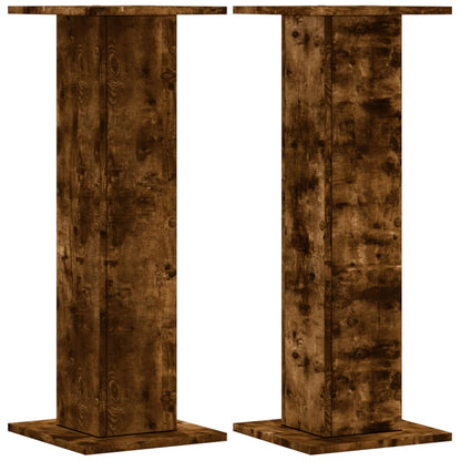 Speakerstandaards 2 st 30x30x80 cm bewerkt hout gerookt eiken