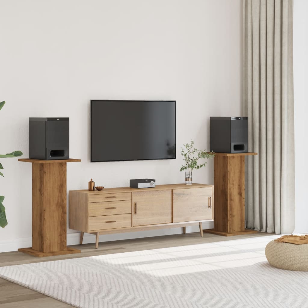 Speakerstandaards 2 st 30x30x80 cm hout artisanaal eikenkleurig