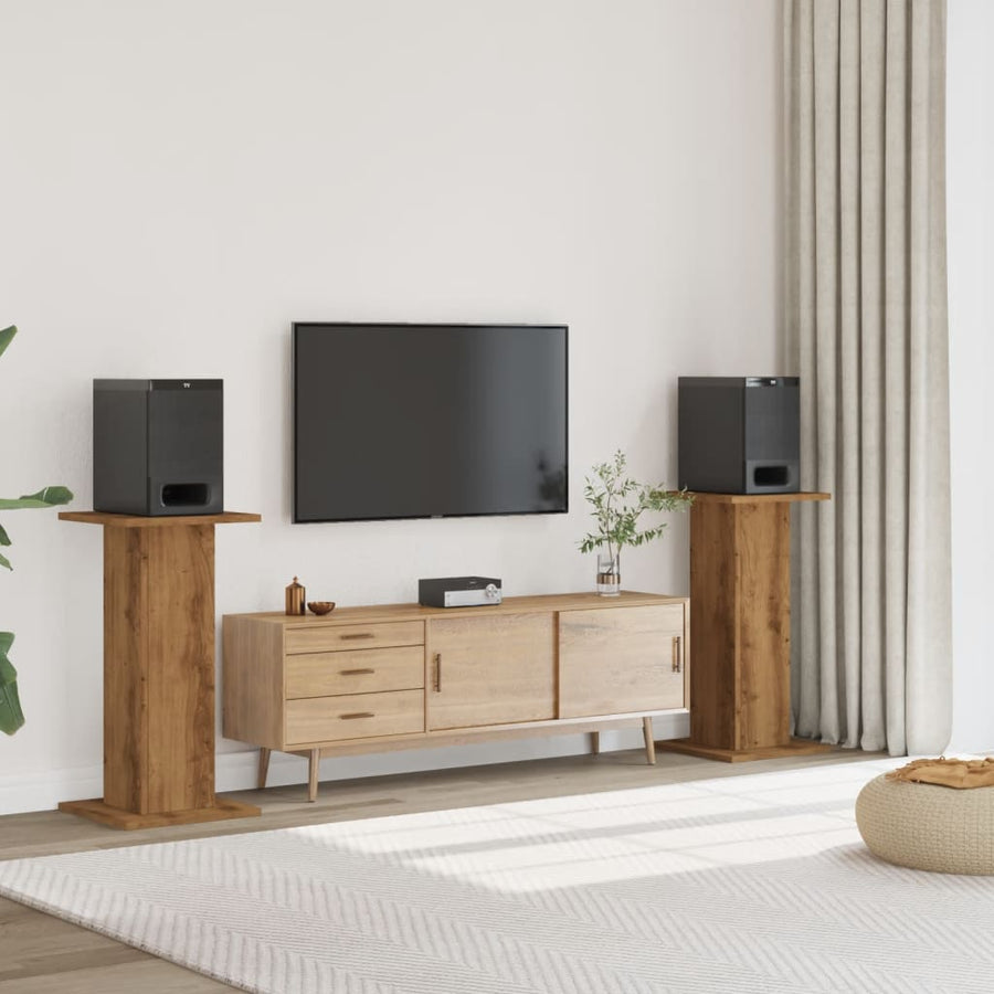 Speakerstandaards 2 st 30x30x80 cm hout artisanaal eikenkleurig