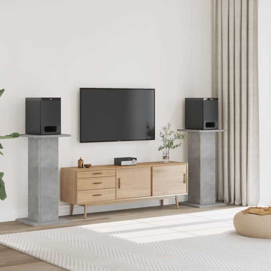 Speakerstandaards 2 st 30x30x95 cm bewerkt hout betongrijs