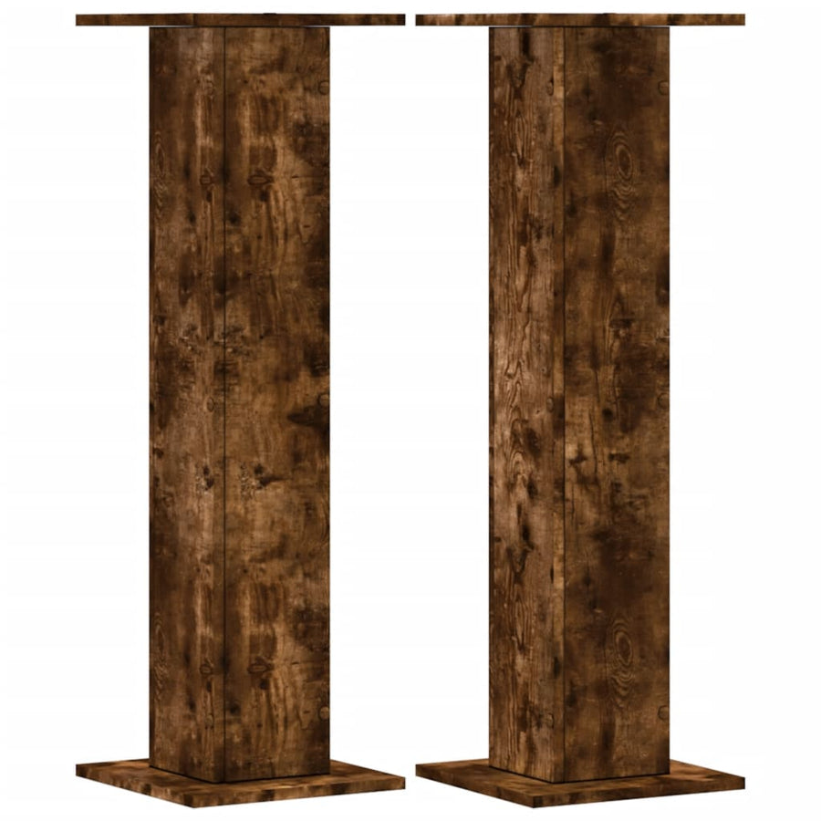 Speakerstandaards 2 st 30x30x95 cm bewerkt hout gerookt eiken