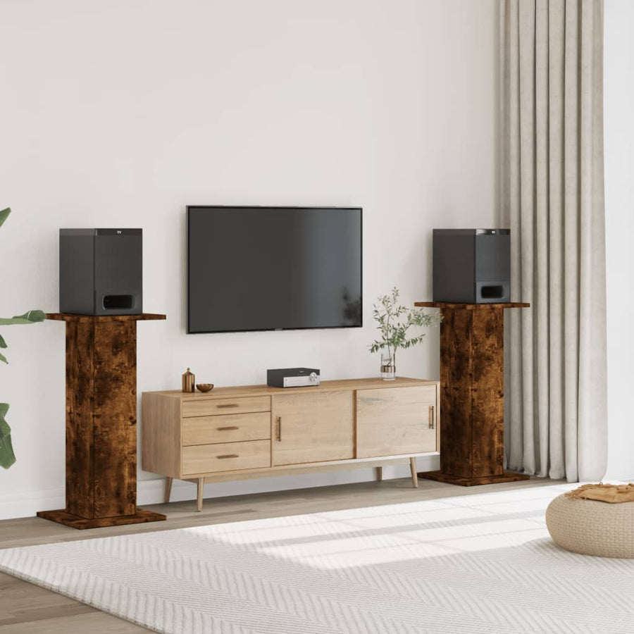 Speakerstandaards 2 st 30x30x95 cm bewerkt hout gerookt eiken