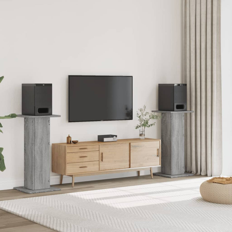 Speakerstandaards 2 st 30x30x95 cm bewerkt hout grijs sonoma