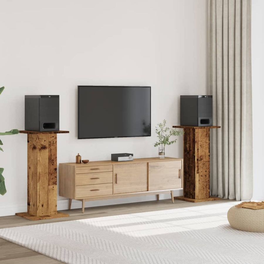 Speakerstandaards 2 st 30x30x95 cm bewerkt hout oud houtkleurig