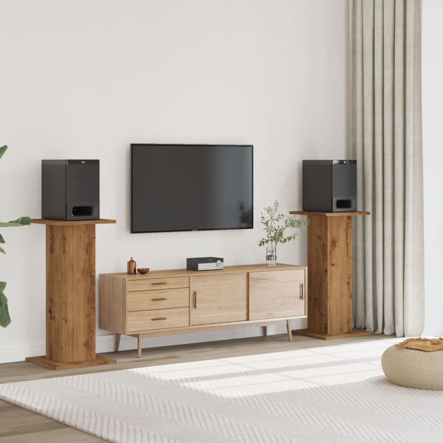 Speakerstandaards 2 st 30x30x95 cm hout artisanaal eikenkleurig